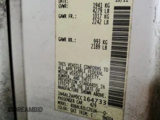 2012 Nissan Altima S with VIN 1N4AL2AP0CC164733, listed as a Copart auction lot 51663645 with 262,359 mi miles and Salvage Title. Bid and sale history available at DreamBid. Image 12.