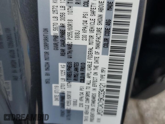 2019 Mazda CX-9 Touring with VIN JM3TCACY6K0334121, listed as a Copart auction lot 64901735 with 112,328 mi miles and Salvage title. Bid and sale history available at DreamBid. Image 12.