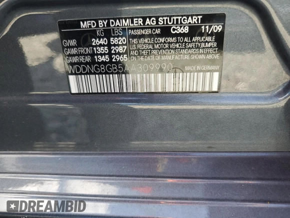 2010 Mercedes-Benz S 550 with VIN WDDNG8GB5AA309990, listed as a Copart auction lot 63498795 with 158,835 mi miles and Clean title. Bid and sale history available at DreamBid. Image 12.