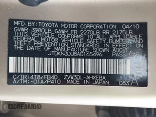 2010 Toyota Prius II with VIN JTDKN3DU8A0165496, listed as a IAAI auction lot 41960458 with 173,446 mi miles. Bid and sale history available at carsss.com. Image 9.