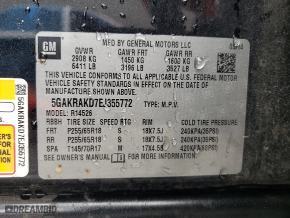 2014 Buick Enclave Convenience with VIN 5GAKRAKD7EJ355772, listed as a Copart auction lot 49267075 with 160,346 mi miles and Salvage Title. Bid and sale history available at carsss.com. Image 14.