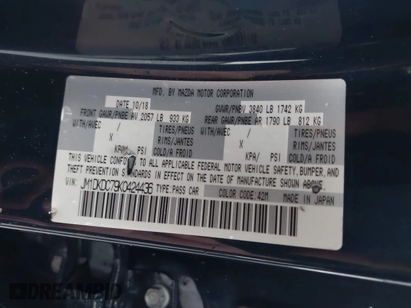 2019 Mazda CX-3 Touring with VIN JM1DKDC79K0424436, listed as a IAAI auction lot 41579280 with 76,989 mi miles. Bid and sale history available at carsss.com. Image 9.