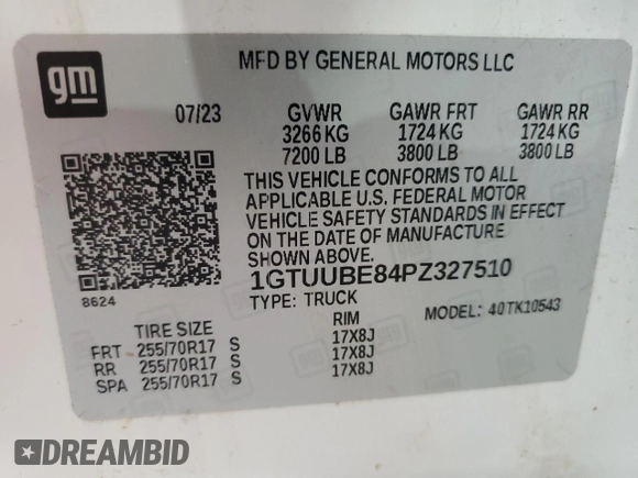 2023 GMC Sierra 1500 with VIN 1GTUUBE84PZ327510, listed as a Copart auction lot 51716385 with 30,590 mi miles and Salvage Title. Bid and sale history available at DreamBid. Image 13.