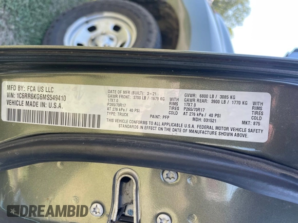 2021 Ram 1500 Tradesman z VIN 1C6RR6KG6MS549410, wystawiony jako Copart lot #74827904 z przebiegiem 122 172 mil mil oraz Czysty tytuł • Clean title. Historia ofert i sprzedaży dostępna na DreamBid. Obrazek 10.