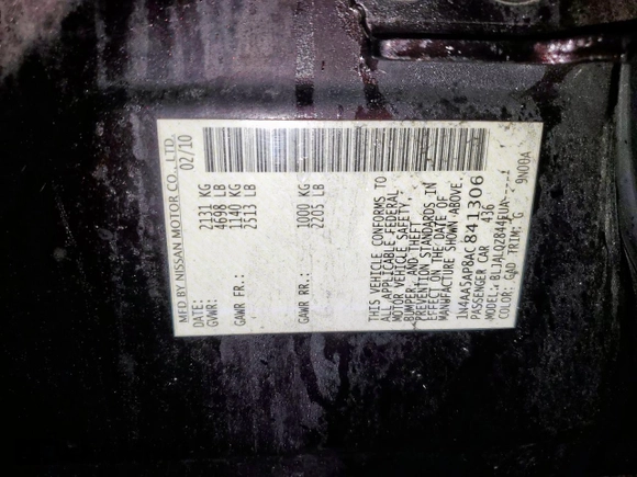 2010 Nissan Maxima SV with VIN 1N4AA5AP8AC841306, listed as a Copart auction lot 60698265 with 117,853 mi miles and Salvage title. Bid and sale history available at DreamBid. Image 12.
