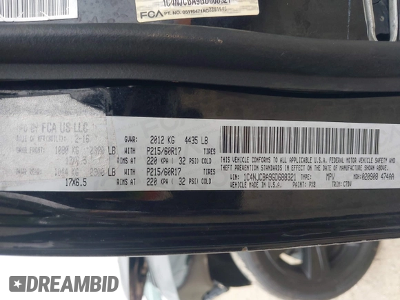 2016 Jeep Compass Sport с VIN 1C4NJCBA9GD688321, выставлен на аукционе IAAI как лот 42365950 с пробегом 160 000 миль миль и . История ставок и продаж доступна на DreamBid. Изображение 9.