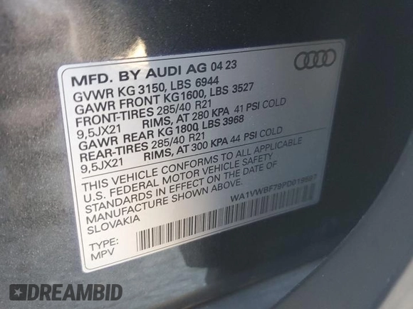 2023 Audi SQ7 Prestige z VIN WA1VWBF79PD019597, wystawiony jako Copart lot #84247404 z przebiegiem 17 010 mil mil oraz Szkoda całkowita • Salvage title. Historia ofert i sprzedaży dostępna na DreamBid. Obrazek 12.