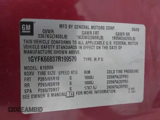 2007 Cadillac Escalade ESV z VIN 1GYFK66837R199579, wystawiony jako IAAI lot #42190566 z przebiegiem 196 910 mil mil oraz . Historia ofert i sprzedaży dostępna na DreamBid. Obrazek 9.