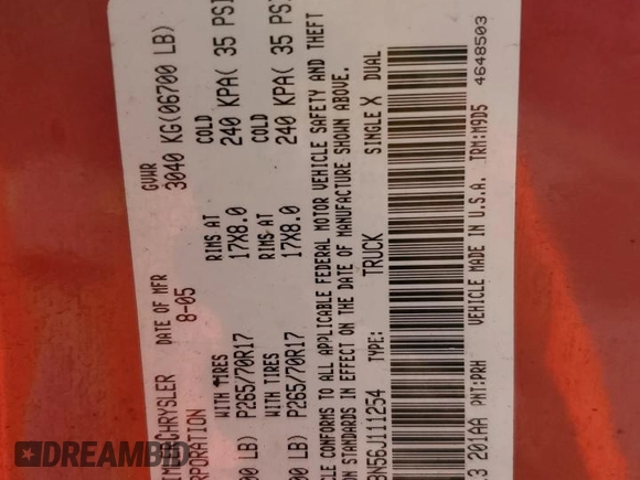 2006 Dodge 1500 SLT z VIN 1D7HA18N56J111254, wystawiony jako Copart lot #56846545 z przebiegiem 154 275 mil mil oraz Szkoda całkowita • Salvage title. Historia ofert i sprzedaży dostępna na DreamBid. Obrazek 13.