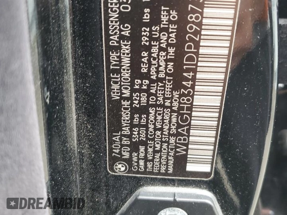 2001 BMW 7 Series 740iL с VIN WBAGH83441DP29873, выставлен на аукционе Copart как лот 55776295 с пробегом Не указан миль и Списание • Salvage title. История ставок и продаж доступна на DreamBid. Изображение 12.