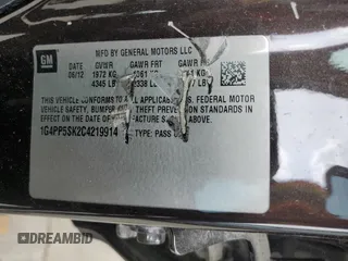2012 Buick Verano with VIN 1G4PP5SK2C4219914, listed as a Copart auction lot 55530145 with 142,576 mi miles and Salvage title. Bid and sale history available at DreamBid. Image 12.