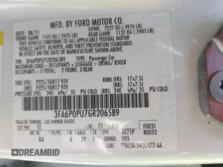 2016 Ford Fusion Energi SE Luxury with VIN 3FA6P0PU7GR206589, listed as a IAAI auction lot 42002565 with 215,789 mi miles. Bid and sale history available at carsss.com. Image 9.