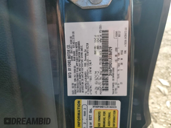 2020 Ford Fusion SE with VIN 3FA6P0HD1LR186929, listed as a Copart auction lot 60436535 with 94,797 mi miles and Clean title. Bid and sale history available at DreamBid. Image 12.