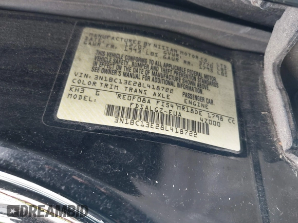 2008 Nissan Versa 1.8 S with VIN 3N1BC13E28L418722, listed as a IAAI auction lot 41836195 with 174,152 mi miles. Bid and sale history available at carsss.com. Image 9.