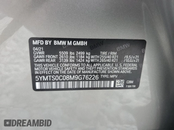 2021 BMW X3 M z VIN 5YMTS0C08M9G76226, wystawiony jako Copart lot #43261415 z przebiegiem 41 258 mil mil oraz Nie do naprawy • Non repairable. Historia ofert i sprzedaży dostępna na DreamBid. Obrazek 13.