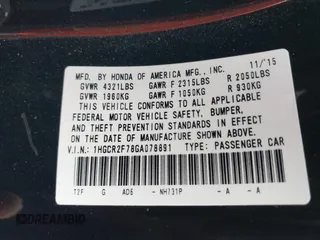 2016 Honda Accord Sedan EX with VIN 1HGCR2F78GA078891, listed as a IAAI auction lot 41795527 with 108,732 mi miles. Bid and sale history available at carsss.com. Image 9.