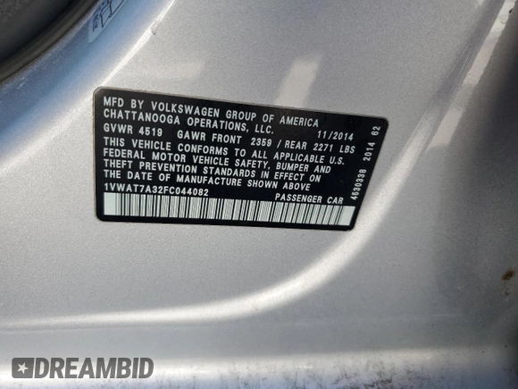 2015 Volkswagen Passat Limited Edition Edition z VIN 1VWAT7A32FC044082, wystawiony jako Copart lot #57514255 z przebiegiem 399 548 mil mil oraz Szkoda całkowita • Salvage title. Historia ofert i sprzedaży dostępna na DreamBid. Obrazek 12.