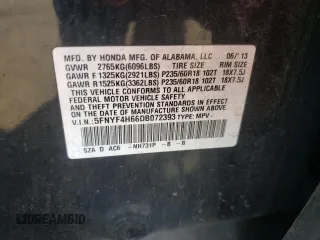 2013 Honda Pilot EX-L with VIN 5FNYF4H66DB072393, listed as a Copart auction lot 51377505 with 185,106 mi miles and Salvage Title. Bid and sale history available at carsss.com. Image 15.