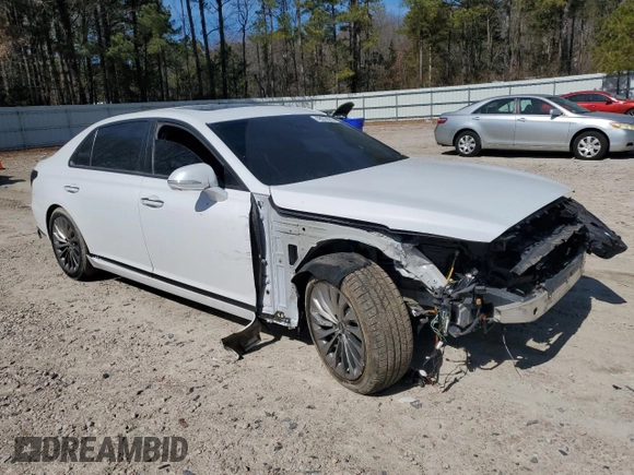 2018 Genesis G90 Premium with VIN KMHG34JA8JU043690, listed as a Copart auction lot 46676015 with 84,344 mi miles and Salvage Title. Bid and sale history available at DreamBid. Image 4.