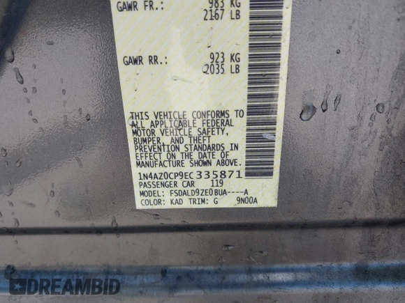 2014 Nissan LEAF SV с VIN 1N4AZ0CP9EC335871, выставлен на аукционе IAAI как лот 42349976 с пробегом 84 759 миль миль и . История ставок и продаж доступна на DreamBid. Изображение 9.