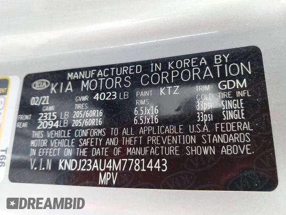 2021 Kia Soul LX with VIN KNDJ23AU4M7781443, listed as a IAAI auction lot 41579645 with 18,009 mi miles. Bid and sale history available at carsss.com. Image 9.