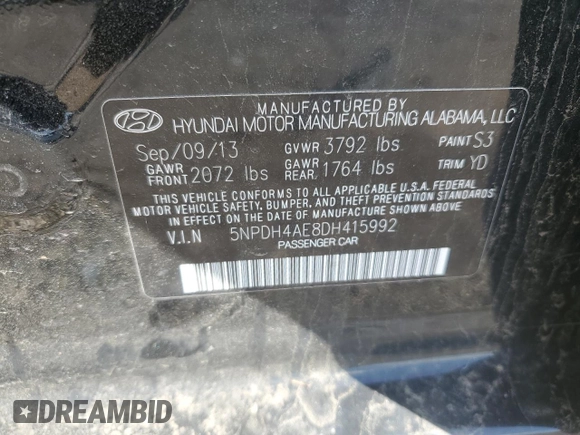 2013 Hyundai Elantra Limited z VIN 5NPDH4AE8DH415992, wystawiony jako Copart lot #52939315 z przebiegiem 151 554 mil mil oraz Szkoda całkowita • Salvage title. Historia ofert i sprzedaży dostępna na DreamBid. Obrazek 12.