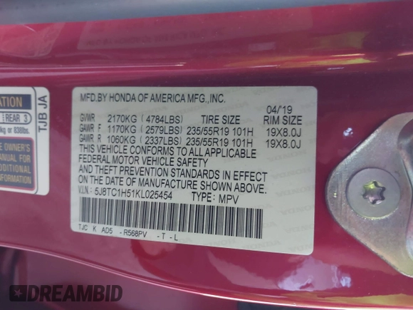 2019 Acura RDX Technology with VIN 5J8TC1H51KL025454, listed as a IAAI auction lot 41671946 with 91,017 mi miles and . Bid and sale history available at DreamBid. Image 9.