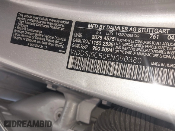 2014 Mercedes-Benz CLA 45 AMG with VIN WDDSJ5CB0EN090380, listed as a IAAI auction lot 41810436 with 91,429 mi miles and . Bid and sale history available at DreamBid. Image 9.