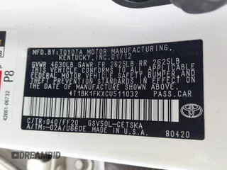 2012 Toyota Camry SE with VIN 4T1BK1FKXCU511032, listed as a IAAI auction lot 41715825 with 202,674 mi miles. Bid and sale history available at carsss.com. Image 9.