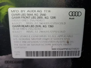 2015 Audi SQ5 Premium Plus with VIN WA1CGAFPXFA074820, listed as a Copart auction lot 37908494 with 110,773 mi miles and Non Repairable. Bid and sale history available at DreamBid. Image 12.