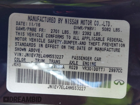 2017 Infiniti Q60 Sport with VIN JN1EV7EL4HM553227, listed as a IAAI auction lot 41479712 with 49,673 mi miles and . Bid and sale history available at DreamBid. Image 9.