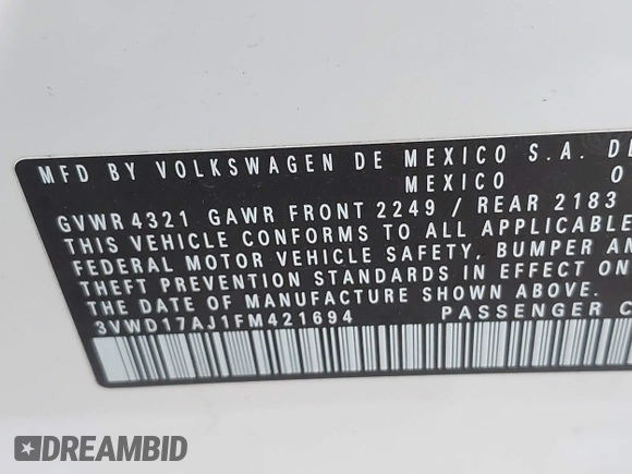 2015 Volkswagen Jetta SE with VIN 3VWD17AJ1FM421694, listed as a IAAI auction lot 41841114 with 97,888 mi miles and . Bid and sale history available at DreamBid. Image 9.