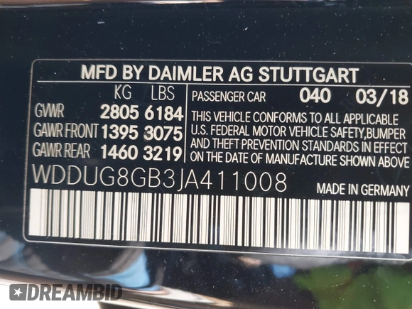 2018 Mercedes-Benz S 560 with VIN WDDUG8GB3JA411008, listed as a IAAI auction lot 41669135 with 65,649 mi miles and . Bid and sale history available at carsss.com. Image 9.