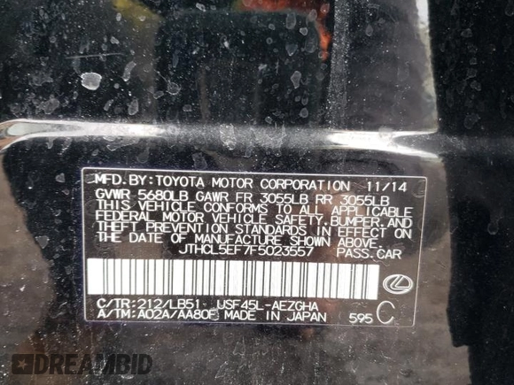 2015 Lexus LS 460 z VIN JTHCL5EF7F5023557, wystawiony jako Copart lot #42178425 z przebiegiem Nie podano mil oraz Szkoda całkowita • Salvage title. Historia ofert i sprzedaży dostępna na DreamBid. Obrazek 13.