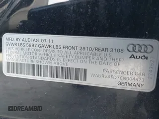 2012 Audi A8 L with VIN WAURVAFD7CN004673, listed as a IAAI auction lot 41768222 with 108,982 mi miles. Bid and sale history available at carsss.com. Image 9.