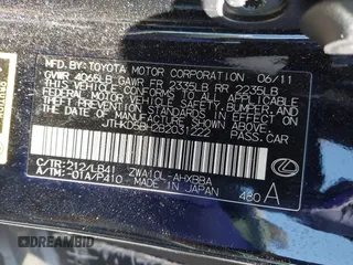 2011 Lexus CT 200h with VIN JTHKD5BH2B2031222, listed as a IAAI auction lot 41551693 with 123,596 mi miles. Bid and sale history available at carsss.com. Image 9.