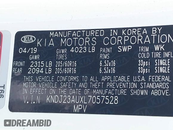 2020 Kia Soul S with VIN KNDJ23AUXL7057528, listed as a IAAI auction lot 42204152 with 85,044 mi miles and . Bid and sale history available at DreamBid. Image 9.