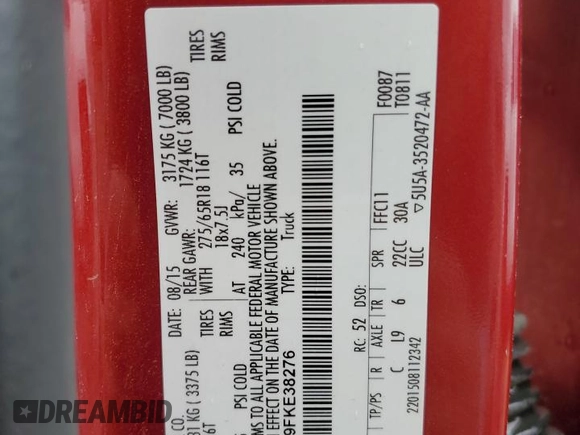 2015 Ford F-150 XLT z VIN 1FTEW1EF9FKE38276, wystawiony jako Copart lot #58048695 z przebiegiem 189 922 mil mil oraz Szkoda całkowita • Salvage title. Historia ofert i sprzedaży dostępna na DreamBid. Obrazek 13.