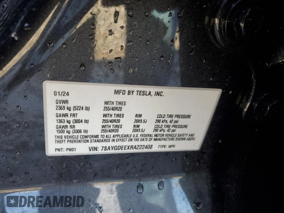 2024 Tesla Model Y Long Range z VIN 7SAYGDEEXRA222408, wystawiony jako Copart lot #49119125 z przebiegiem 20 773 mil mil oraz Szkoda całkowita • Salvage title. Historia ofert i sprzedaży dostępna na DreamBid. Obrazek 12.