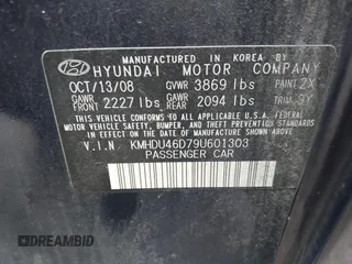 2009 Hyundai Elantra GLS с VIN KMHDU46D79U601303, выставлен на аукционе IAAI как лот 42718391 с пробегом 221 349 миль миль и . История ставок и продаж доступна на DreamBid. Изображение 9.