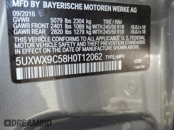 2017 BMW X3 xDrive28i z VIN 5UXWX9C58H0T12062, wystawiony jako Copart lot #59182705 z przebiegiem 77 991 mil mil oraz Szkoda całkowita • Salvage title. Historia ofert i sprzedaży dostępna na DreamBid. Obrazek 13.