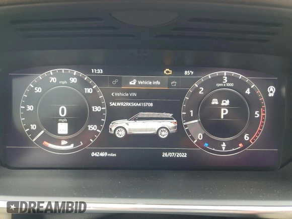 2019 Land Rover Range Rover Sport HSE with VIN SALWR2RK5KA415708, listed as a Copart auction lot 49521102 with 42,469 mi miles. Bid and sale history available at carsss.com. Image 8.