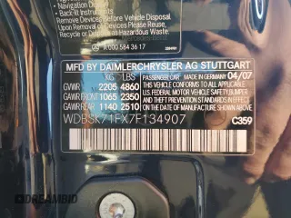 2007 Mercedes-Benz SL 550 z VIN WDBSK71FX7F134907, wystawiony jako Copart lot #51100175 z przebiegiem 133 355 mil mil oraz Szkoda całkowita • Salvage title. Historia ofert i sprzedaży dostępna na DreamBid. Obrazek 12.