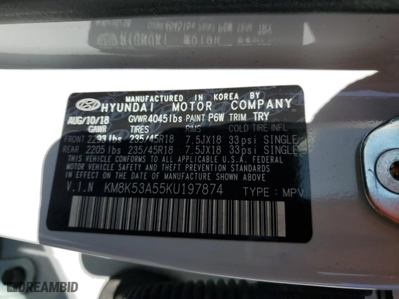 2019 Hyundai Kona Ultimate with VIN KM8K53A55KU197874, listed as a Copart auction lot 87752805 with 33,551 mi miles and Salvage Title. Bid and sale history available at carsss.com. Image 13.