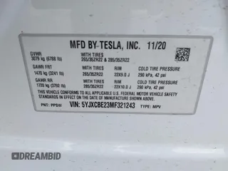 2021 Tesla Model X Long Range Plus with VIN 5YJXCBE23MF321243, listed as a IAAI auction lot 42100580 with 59,878 mi miles and . Bid and sale history available at carsss.com. Image 9.