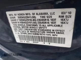 2010 Honda Odyssey EX with VIN 5FNRL3H41AB061674, listed as a IAAI auction lot 41954700 with 115,722 mi miles. Bid and sale history available at carsss.com. Image 9.