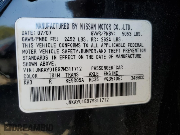 2007 Infiniti M Sport with VIN JNKAY01E97M311712, listed as a Copart auction lot 53628325 with Not Provided miles and Salvage Title. Bid and sale history available at carsss.com. Image 12.