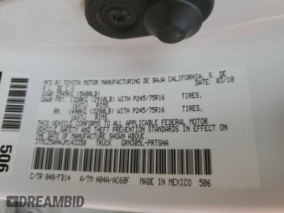 2018 Toyota Tacoma SR with VIN 3TMCZ5AN4JM143350, listed as a Copart auction lot 83234524 with 70,853 mi miles and Clean Title. Bid and sale history available at DreamBid. Image 15.