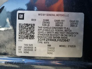 2020 Cadillac XT4 AWD Sport z VIN 1GYFZFR43LF023647, wystawiony jako Copart lot #79998744 z przebiegiem 49 463 mil mil oraz Szkoda całkowita • Salvage title. Historia ofert i sprzedaży dostępna na DreamBid. Obrazek 15.