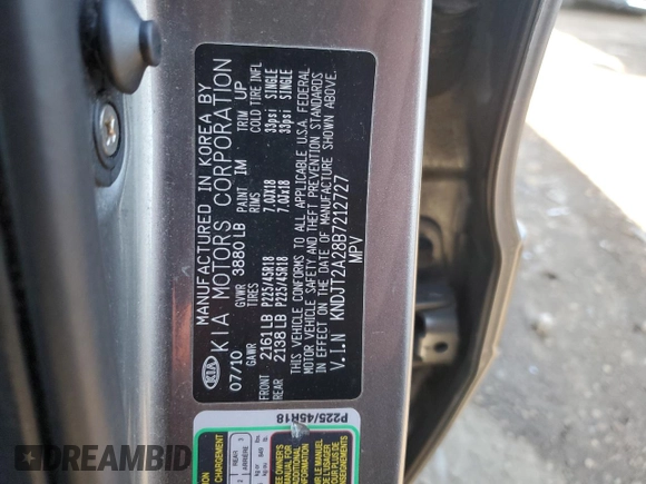 2011 Kia Soul + with VIN KNDJT2A28B7212727, listed as a Copart auction lot 51877625 with 94,978 mi miles and Salvage Title. Bid and sale history available at DreamBid. Image 13.